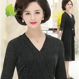春装女式连衣裙2019新款中老年女装长袖裙子40岁中年妈妈装连衣裙xq