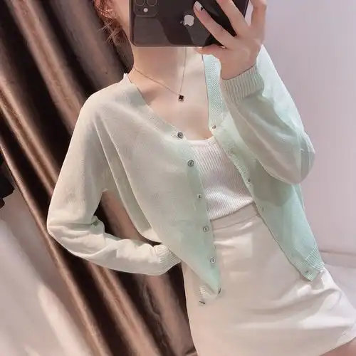 针织开衫女夏季薄款2020年新款冰丝防晒衣外搭空调衫简约小外套