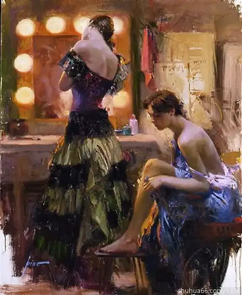 海外油画美女海风清听