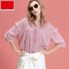 粉红色衬衫女长袖韩版甜美