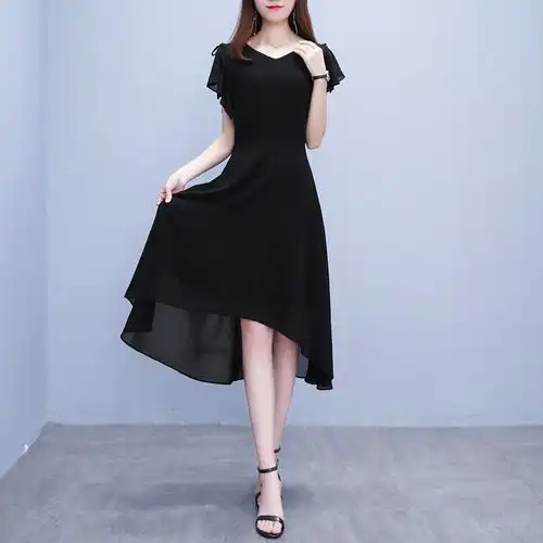 红色连衣裙2019夏新款女韩版赫本风不规则高贵雪纺有女人味的裙子