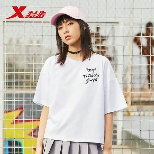 特步短袖t恤女2019夏季新款休闲女装宽松休闲上衣时尚潮运动夏装