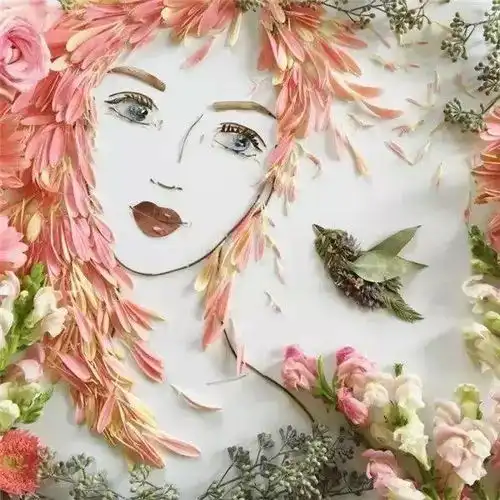 用落叶树枝画出的美女肖像,简直太美了