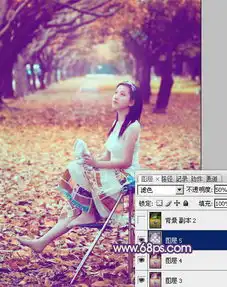 photoshop调出紫色唯美的树林人物写真图片