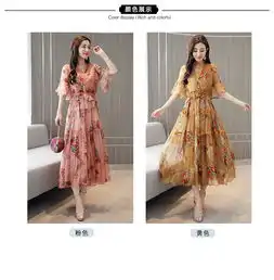 2018夏季新款女装时尚气质淑女优雅长裙潮流休闲碎花雪纺连衣裙子