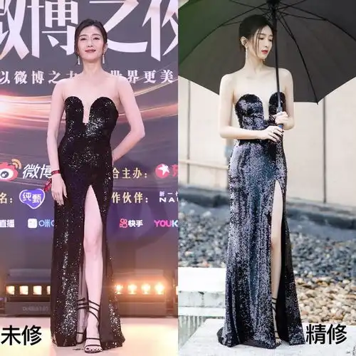 微博之夜10女星红毯造型未修vs精修杨紫瘦了,唐嫣身材干扁,迪丽热巴美腿依然超绝