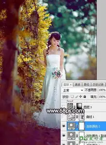 photoshop给树林中拍摄的甜美少女婚纱照调出青红色逆光效果4