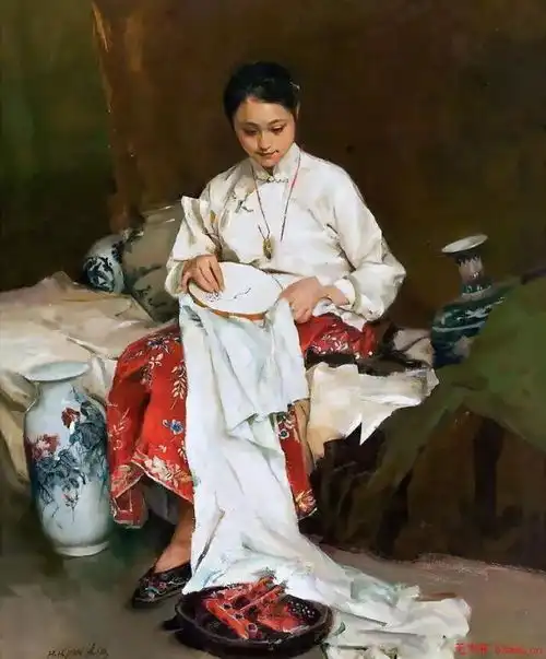 王万兵工作室书画交流中心油画下的江南女子,诗情在画笔下自然流淌