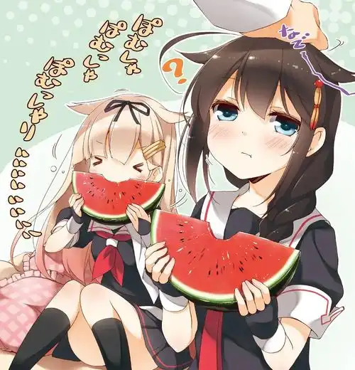 p站动漫插画壁纸夏天吃西瓜的少女像西瓜一样甜