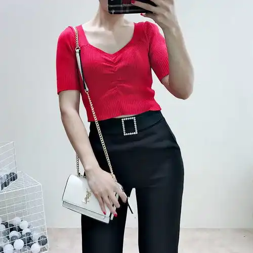 施悦名2019春镶钻方扣隐形侧拉链气质显瘦烟管裤西装裤子女