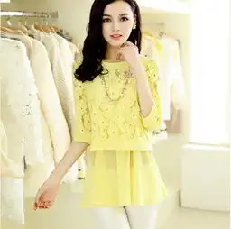 2015新款春夏一件代发韩版女装网店免费代理两件套上衣雪纺衫8025