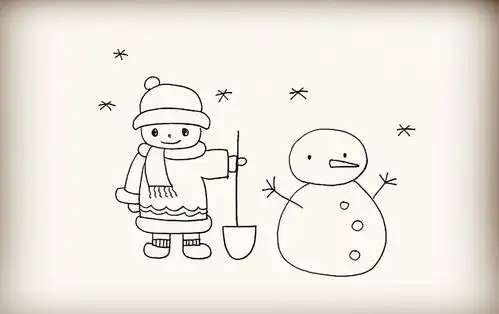 简笔画推雪人的小男孩