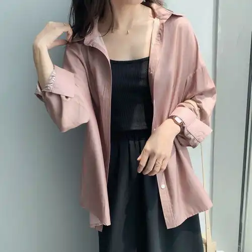 施悦名2019秋季新款翻领衬衫女复古港味宽松衬衣女a