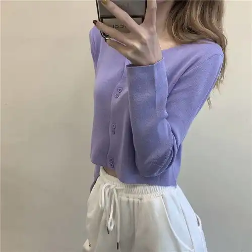 春夏2020新款韩版宽松外穿长袖防晒上衣短款针织开衫女小外套