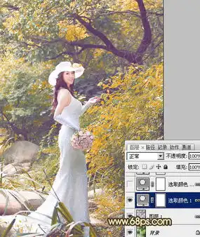 photoshop给树林美女婚片增加漂亮的橙红色