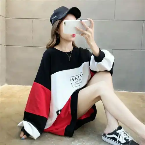 棉质卫衣女圆领2019秋季韩版新款宽松薄款长袖t恤慵懒风大码女装