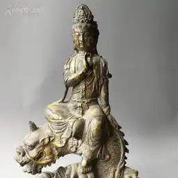 山区收的大型鎏金老铜佛像,骑龙自在观音