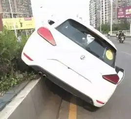女司机一脚油门新车开上护栏,围观一句话逗乐车主
