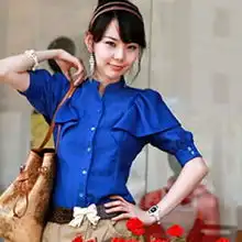 2013夏韩版最新立领泡泡短袖荷叶边雪纺衫修身时尚百搭甜美女衬衫