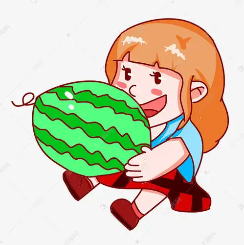 抱着西瓜的女孩手绘插画素材图片免费下载千库网