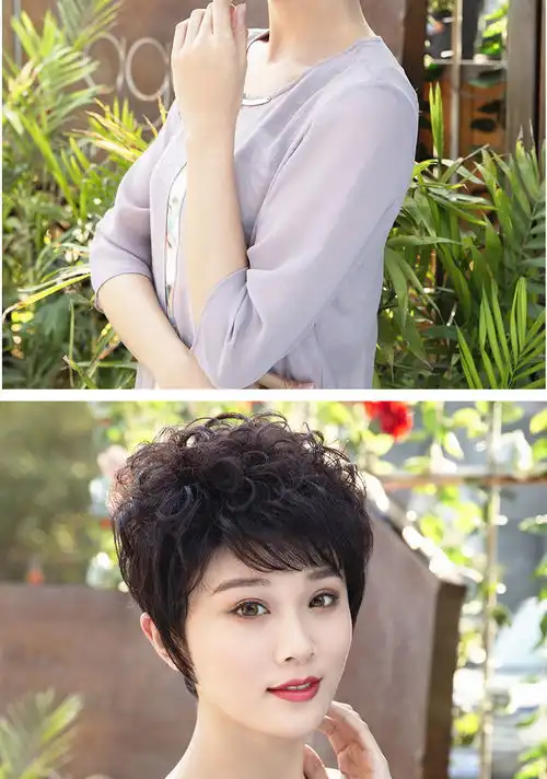 中老年假发女真人发丝假发套短发全头卷发逼真自然蓬松送妈妈发套