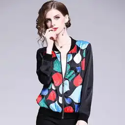 施悦名2019春季新款潮流女装立领彩色印花图案宽松显瘦薄款棒球服小外套