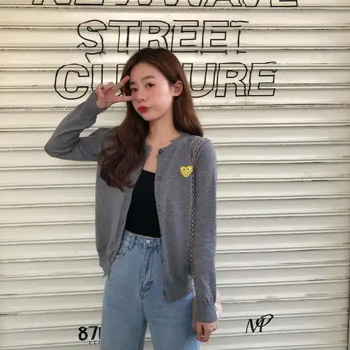 经典圆领款减龄爱心刺绣羊毛针织开衫女春秋
