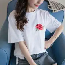 玫瑰刺绣t恤男女上衣