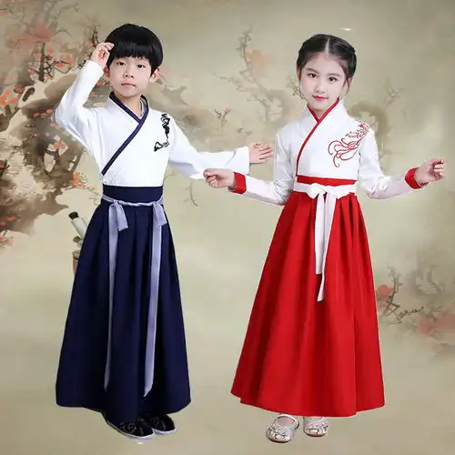 女童汉服连衣裙秋装中国风旗袍儿童襦裙套装女孩秋冬加绒长袖裙子