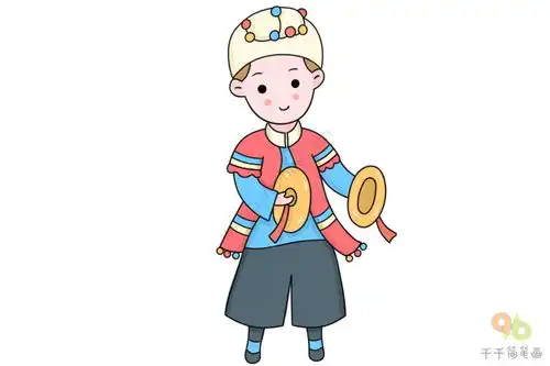 少数民族德昂族男孩简笔画