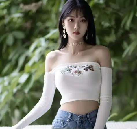美女一字肩上衣搭配牛仔短裤,美的惊艳,网友身材太棒了