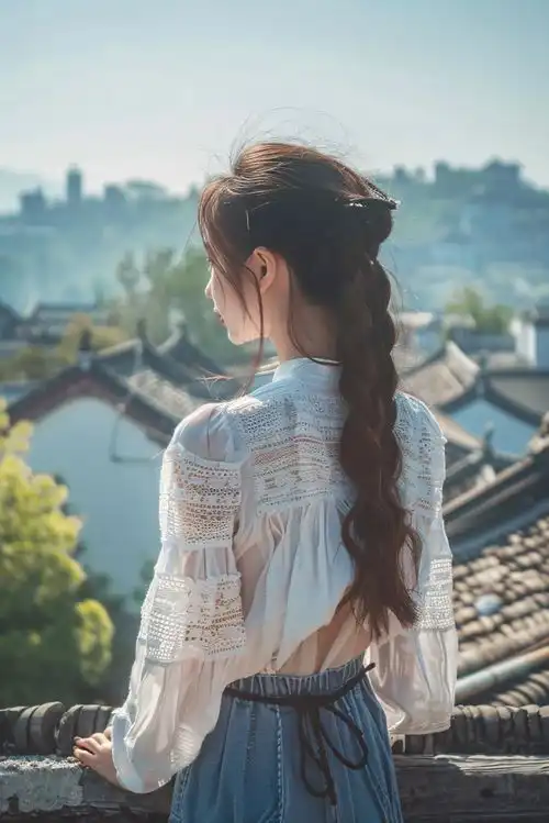 阳光女生背影旅行摄影图摄影图