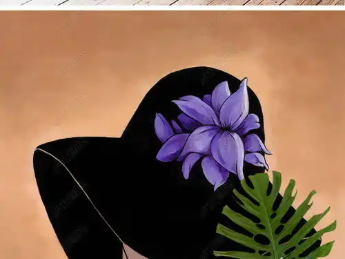 怀旧北欧手绘戴礼帽女人玄关壁画人物装饰画图片素材效果图下载
