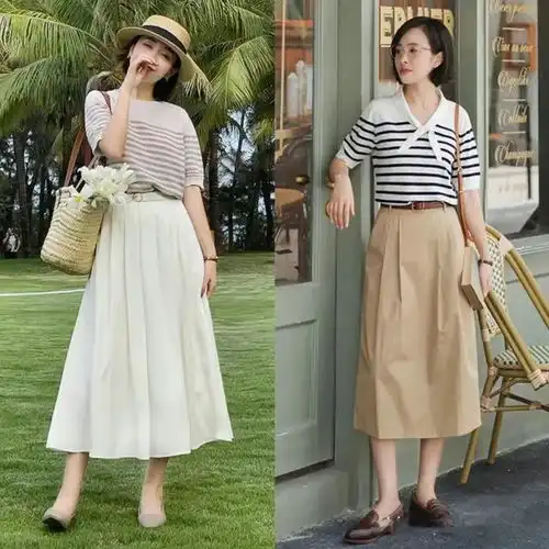 入夏后的半身裙高级穿,搭配衬衫针织衫轻松变美,高级显气质