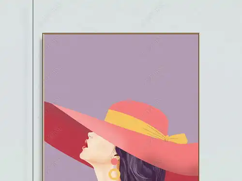 手绘莫兰迪极简礼帽美女晶瓷北欧人物装饰画图片下载