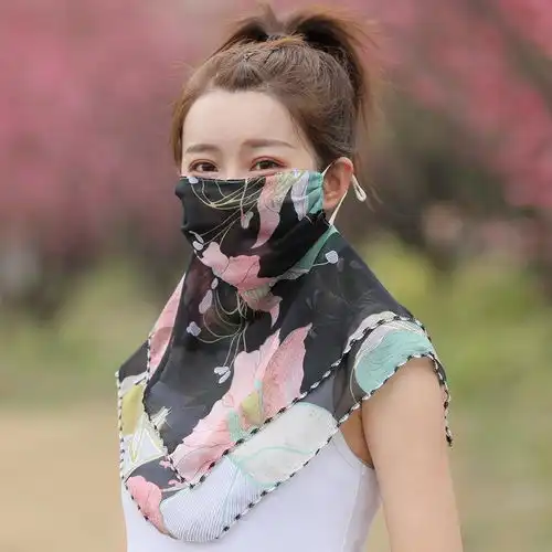 防晒围脖大口罩女护颈透气面罩全遮脸防紫外线雪纺薄面纱女夏季,一品好特惠