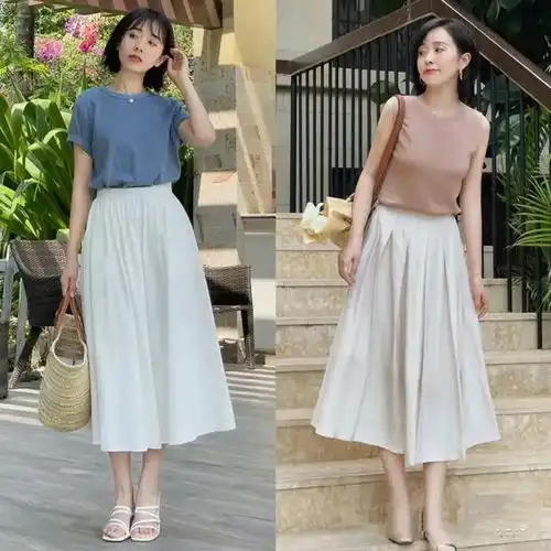 入夏后的半身裙高级穿,搭配衬衫针织衫轻松变美,高级显气质