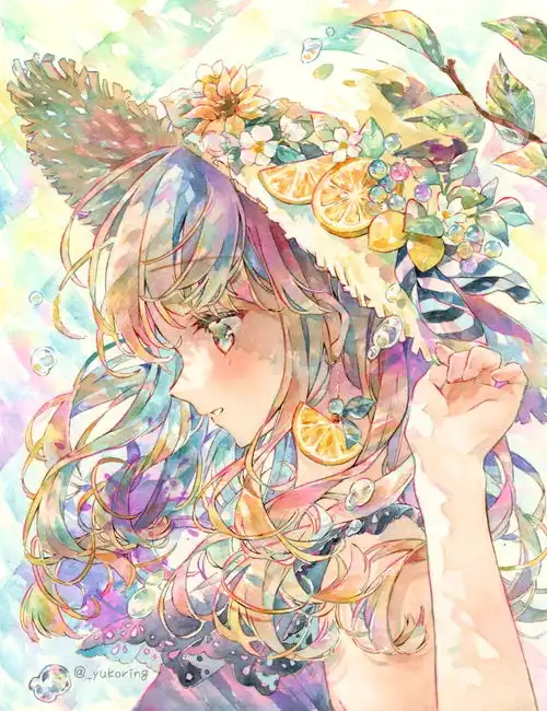 水彩风格的二次元少女插画,完全不同的感官体验