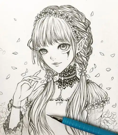 手绘动漫女孩头像线稿素材参考