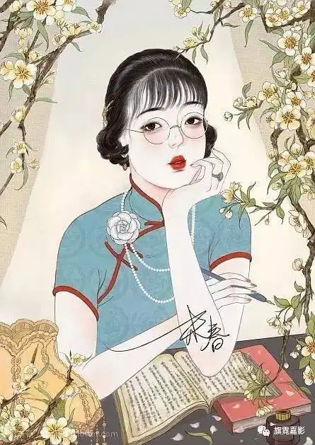 她画笔下的民国旗袍美女,肤如凝脂珠圆玉润