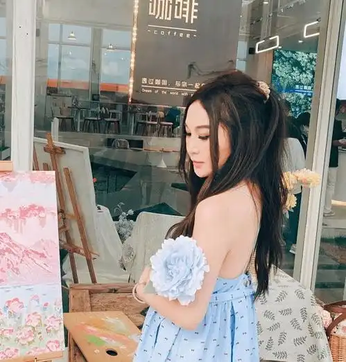 温碧霞晒出游随拍,着蓝色波点裙露事业线性感妩媚