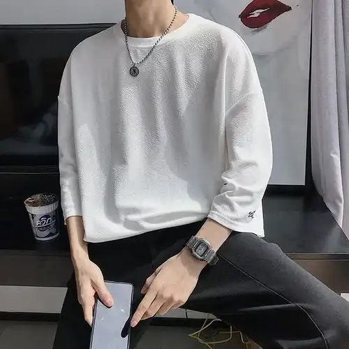短袖t恤男韩版潮流七分袖港风潮牌半袖ins超火的上衣学生五分夏季