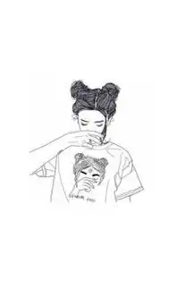 黑白简约手绘女生锁屏