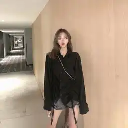 韩版黑色修身衬衫长袖女衬衫衬衣衬衫