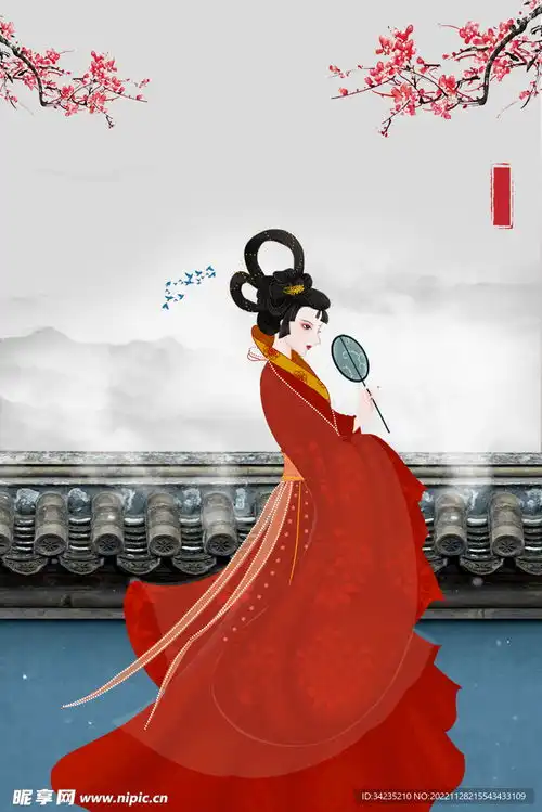 古风红衣女子海报设计图