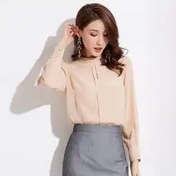 施悦名2018秋装新款名媛女装长袖纯色立领套头上衣气质优雅女式衬衫女