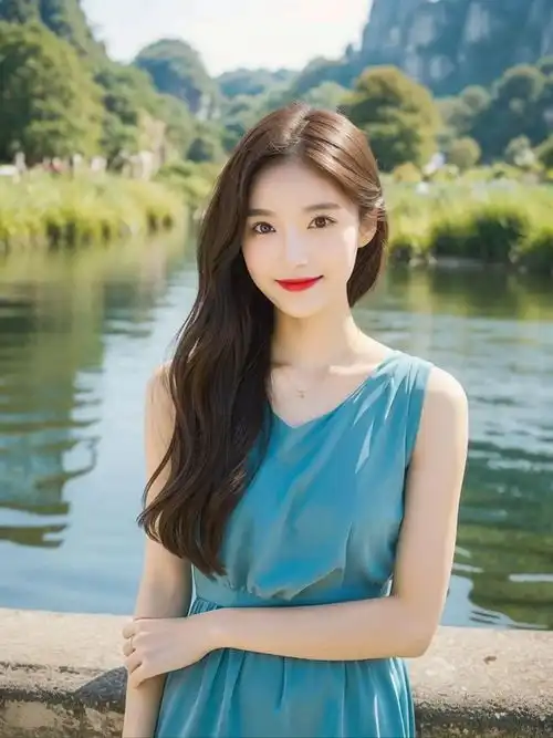 美女,海边草地时尚秀红色背心配白裤,青春活力满分