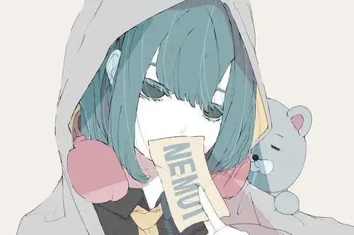 蓝色主调平涂画法的女孩子,又丧又有点儿酷