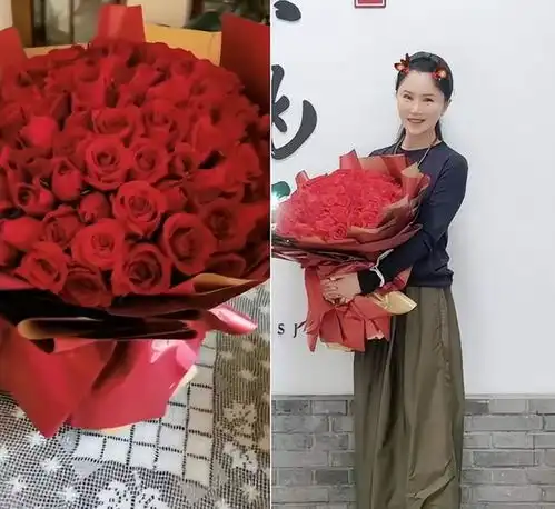 任静庆54岁生日皮肤紧致白嫩似少女,付笛声送大捧玫瑰好甜蜜