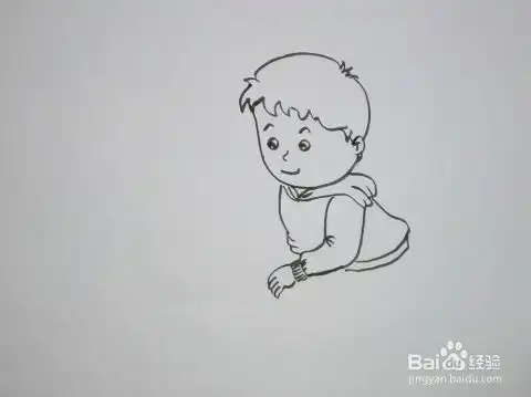 儿童趣味创意画简笔画玩沙子的男孩